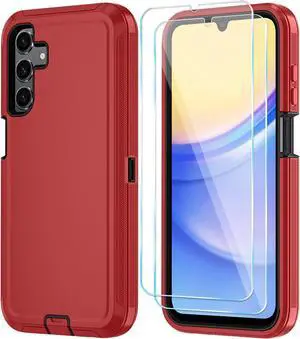 Phone Case for  Galaxy A15 5G Case with HD Screen Protector Heavy Duty Shockproof & Dropproof 3-Layer Cover Phone Case for Galaxy A15 RedBlack