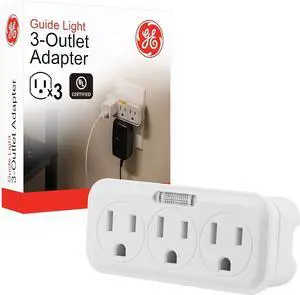 3-Outlet Extender Wall Tap with Guide Light Grounded Adapter 3-Prong Cruise Essentials Indoor Rated Use for Home Office School Dorm UL Listed White 14494