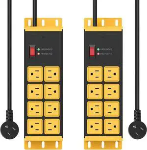 2 Pack Heavy Duty Power Strip 8 Outlets, Metal Wall Mount Outlet Strip 4800J Surge Protector, Garage Shop Under Desk Mountable 10FT Extension Cord Plug, ETL Listed 2 Pack Heavy Duty Power Strip 8 Outlets, Metal Wall Mount Outlet Strip 4800J Surge Protector, Garage Shop Under Desk Mountable 10FT Extension Cord Plug, ETL Listed