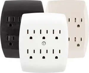6-Outlet Extender Wall Tap Grounded Adapter Outlet Splitter Charging Station 3-Prong Secure Install ETL Listed White 54947