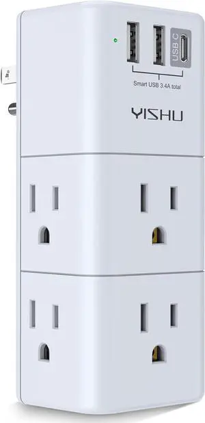 USB Multi Plug Outlet Extender - Surge Protector with Rotating Plug 6 AC Plug Extender with 3 USB Ports 3-Sided Swivel Power Strip Best Ideal Stocking Stuffers for Adults