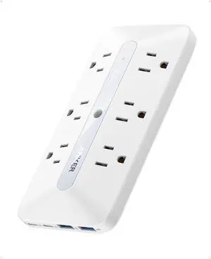 Wall Charger 300J Surge Protector 10-in-1 Outlet Extender 6 AC 2 USB A 2 USB C Ports Wide-Spaced Outlets and 20W Fast Charging Desk Charging Station Home Office Dorm Room Essential