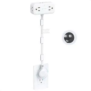360° Rotating Plug Outlet Extender Stick 36 in - Electrical Multi Plug Extendable Outlet Splitter Surge Protector 4 AC 4 USB Mountable for Hard-Reach Low Socket in Bedroom Home Office White