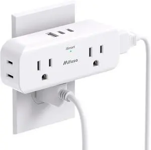 Outlet Extender 4 Outlet Extension with 1 USB-A 2 USB-C Wall Charger Multi Plug Outlet Splitter Electric Wall Outet Expander for Travel Home Office Dorm Cruise Ship Essentials