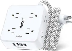 Surge Protector Power Strip - 5Ft Braided Extension Cord with 8 Outlets with 4 USB (2 USB C) Charging Ports Flat Plug Multi Plug Outlet Extender Charging Station for Home Office ETL White