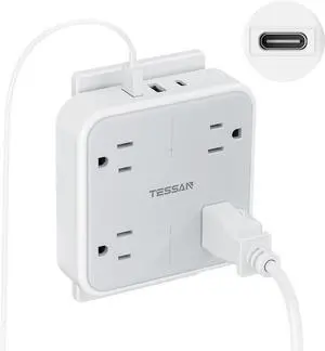 Multi Plug Outlet Extender Surge Protector Splitter with 3 USB (1 USB C Port) Wall Charger Multiple Expander for Travel Home College Dorm Room