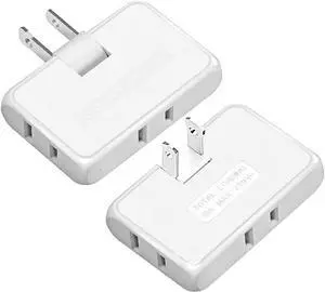 3 Way Flat Wall Outlet Extender 2 Prong180 Degree Portable Swivel Wall Tap Plug Ultra Thin Folding Electrical Outlet Splitter (Easy Install) Type A White Pack of 2
