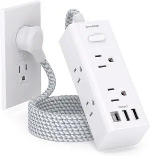 Power Strip Surge Protector - 6 Widely Outlets with 3 USB Ports (1 USB C) 5 Ft Extension Cord Flat Plug Wall Mount Outlet Extender Small Power Strip for Travel Home Office College Dorm Room