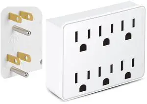 3 Prong Power Strip Outlet Extender Multi Plug Outlet with 6 Electrical Outlets Adapter Grounded Wall Outlet Tap ETL Listed 125V 15A Max 1875W Quick and Easy Install White