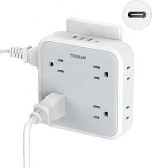 USB Wall Charger Surge Protector Outlet Extender Outlet Splitter with USB C Charger Block 8 AC Multiple Power Splitter Surge Protector for Office Home Kitchen Dorm Room