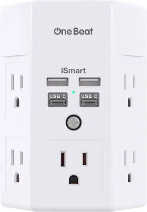 Surge Protector 5 Outlets Extender with 4 USB Ports(USB C) 3-Side 1680J Power Strip Multi Plug Outlet Expander USB Wall Charger Outlet Splitter Adapter Wall Mount for Home Travel Office ETL Listed