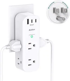 Surge Protector Wall Outlet Extender Multi Plug Outlet with Rotating Plug 6 AC Outlets 3 USB Ports (2 USB C) 1800J 3-Side Power Strip Wall Mount Outlet Splitter for College Dorm Travel Essentials