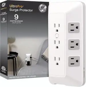 9-Outlet Surge Protector Multi Plug Outlet Extender Wall Tap Adapter Spaced for Home School and Office 1780 Joules White/Gray - 73628