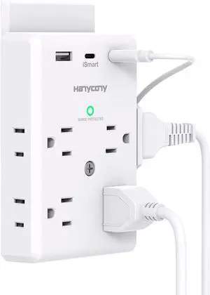 Multi Plug Outlet Extender with USB C Ports 3 Sided Power Strip Surge Protector 900J 8 Outlets Splitter 3 USB Wall Charger Wall Adapter Spaced for Home Travel Office Dorm Room ETL Listed