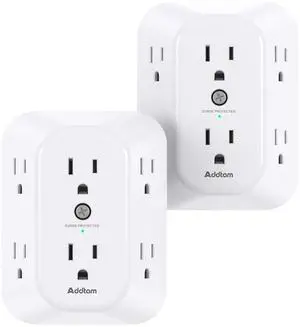 2-Pack Surge Protector Outlet Extender Outlet Splitter 6 AC Multi Plug Wall Outlet Outlet Adapter with 1800J Plug Extension Outlet for Home Office Dorm Room