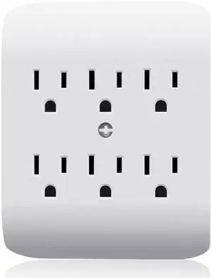 6-Outlet Extender with Central Anchor 3-Prong Grounded Wall Tab Multiple Outlet Extender with 6 Electrical Outlets ETL Listed 1 Packs White