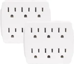 6 Outlet Extender Multi Plug Outlet with 3 Prong Electrical Outlet Splitter 15A/125VAC/1875W Grounded Wall Outlet Tap Charging Station ETL Listed - White (2 Pack)