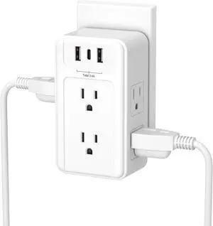 Multi Plug Outlet 6 Wall Outlet Extender with 3 USB Charging Ports (1 USB C) Total 3.4A 3-Sided Outlets Splitter Multiple Outlet Wall Plug for Home Office Dorm Room
