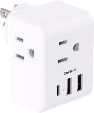 Multi Plug Outlet Extender Power Strip Non Surge Protector Electric Outlet Splitter with 3 USB Wall Charger (1 USB C) Multiple Outlet Expander for Cruise Dorm Travel Home Office