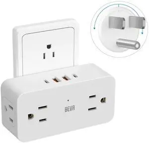 Multi Wall Outlet Extender with Rotating Plug Adapter Rotating Outlet Adapter with 4AC and 4 USB Ports (2 USB C) Outlet Splitter Surge Protector