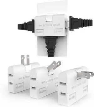 3 Way Flat Wall Outlet Extender Safe AC Adapter - 2-Prong Swivel Mini Indoor Wall Tap Plug Outlet Splitter (Quick & Easy Install) Perfect for Home and Travel Type A White (3 Pack)