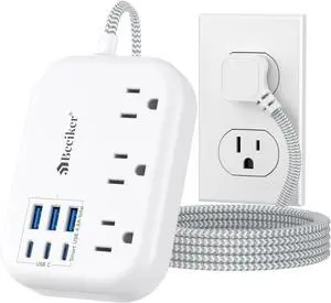 6 USB(3 USB C) Power Strip- Travel Power Strip with 6 USB Desktop Charging Station 24W/4.8A and 3 Outlets 5Ft Flat Plug Braided Extension Cord Non Surge Protector for Cruise Ship Travel Office Dorm