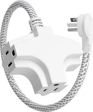 K Kasonic 3 Outlet Extension Cord 1.5 Feet Flat Plug Extension Cord 16/3 SJTW 3-Wire Grounded 13 Amp 125 V 1625 Watts Braided Power Cord with Multi-Outlet for Indoor Use ETL Listed