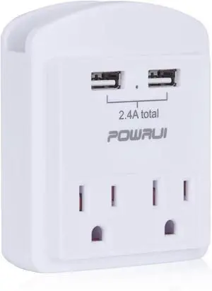 Outlet Extender USB Wall Charger - Multi Plug Wall Outlet Splitter with 2-Outlet and 2 USB Ports Non Surge Protector for Cruise Ship Essentials White ETL Listed