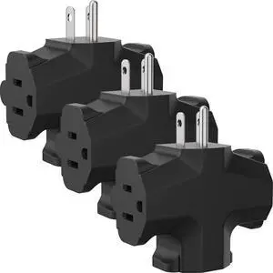 3 Way Plug Adapter 3 plug wall adapter 3 Prong Grounded 15A 1875W Multiple Plug Expander for Home Outdoor ETL Listed Black 3PACK