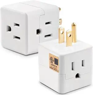3 Outlet Wall Adapter Tap 3 Outlet Power Outlet Extender 3 Way Plug Adapter Multi Plug Wall Outlet Extender for Home or Travel UL Listed 2PCS