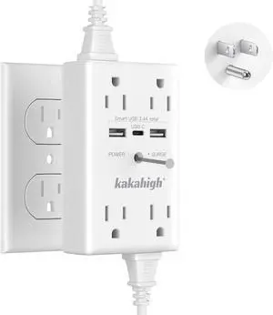 Wall Outlet Extender with Screw 8 Way Outlets with 1680J Surge Protected Multi Plug Wall Outlet with USB Ports LED Indicator 1875W Wall Mounted Surge Protectors for Dorm Room Office Kitchen