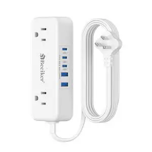 5 USB(3 USB C) Travel Power Strip- 5Ft Short Extension Cord with 5 USB Charging Station 24W/4.8A and 4 Wide Outlets Compact Flat Plug Small Extension Cord for Travel Cruise College Dorm Office White