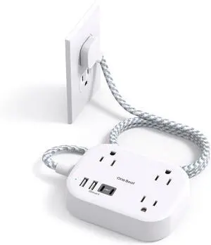 Cruise Essentials 2025 Travel Power Strip with USB C Flat Plug Extension Cord with 3 Outlets 4 USB Ports(2 USB C) 5 ft Desk Wall Outlet Extender Non Surge Protector for Cruise Dorm Room ETL
