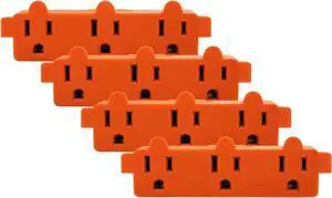 Heavy Duty 3 Grounded Multi Outlet Adapter - Wall Plug Extender Turns 1 Outlet into 3 Ideal for Garage Workspace and Indoor Use Orange Adapter - Pack of 4