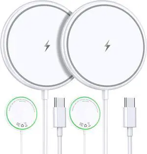 Magnetic Wireless Charger 2 Pack 15W Fast Mag-Safe Compatible Charging Pad for iPhone 16/15/14/13/12 Series & AirPods 3/2/Pro Dual-Port Wireless Charging Station with Sleep-Friendly Light