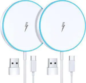 Magnetic Wireless Charger 15W 2 Pack Fast Mag Safe Charger for iPhone 16 Pro Max/16 Pro/16 Plus/16/15/14/13/12 Series Charging Pad for AirPods Series LED Magnet Charging Pad