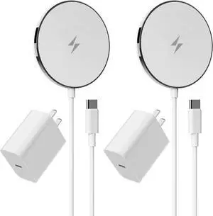 2025  15W Mag-Safe Charger 2 Pack 4FT Magnetic Wireless Charger with 20W Fast Charging Block Compatible with iPhone 16/15/14/13/12 Series & AirPods 4/3/2/Pro/for iPhone Wireless Charger Stand