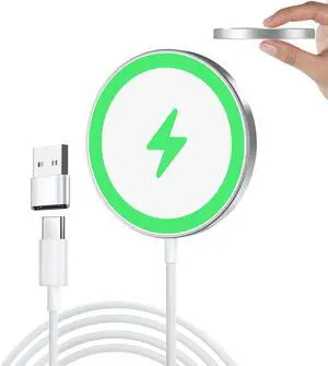 15W Magnetic Wireless Charger Pad  Magsafe Charger iPhone Wireless Charger 3.3ft Cable for 16 Pro Max/16 Pro/16 Plus/16/15/15 Pro/15 Plus/15 Pro Max 14/13/12&AirPods 3/2/Pro (Silver)