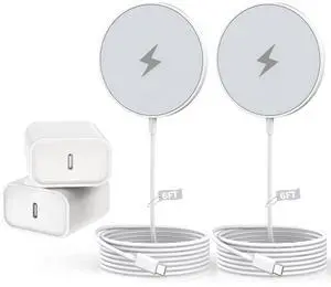 Magnetic Charger for iPhone 16 Mag-Safe Fast Wireless Charging 2Pack 6Foot Magnetic  Charger Pad with 2Pack USB C PD Fast Charging Block for iPhone 16/16 Pro/Pro Max/Plus/15/14/13 AirPods 3/Pro 2