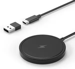 Magnetic Wireless Charger for iPhone 15W Max Fast Mag Safe Wireless Charging Pad Compatible for iPhone 16/16 Pro/Pro Max/15/14/13/12/11/Pro with Wall Charger for USB-A Converter Black