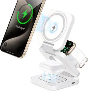 Wireless Charger for iPhone 3 in 1 Travel Charging Station for iPhone 16/15/14/13/12 Series 5W Foldable Charger for  Watch10/9/8/7/6/5/4/3/SE for Airpods 4/3/2/Pro
