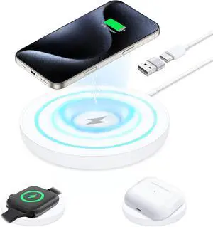 3 in 1 Wireless Charging Pad Compatible with MagSafe Charger for iPhone 16-12 Series iWatch Ultra/SE/10-3 Series  2/Pro/4/3/2 15W Fast Magnetic Wireless Charger with Dual Charging Ports 3 in 1 Wireless Charging Pad Compatible with MagSafe Charger for iPhone 16-12 Series iWatch Ultra/SE/10-3 Series  2/Pro/4/3/2 15W Fast Magnetic Wireless Charger with Dual Charging Ports