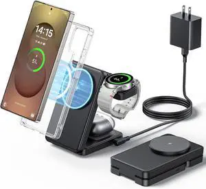 3 in 1 Magnetic Foldable Wireless Charger for  Fast Mag-Safe Charging Station for Galaxy S25 S24 S23 Ultra Plus/Z Fold/Flip 7/6/5 Charger Stand for Galaxy Watch Ultra /8/7/6/5/Pro for Buds