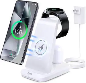 Wireless Charger for  Phones Watch Earbuds(Not for Z Flip & A Serie-Phone) 3 in 1 Charging Station for Galaxy Watch 7/Ultra/6/5/4/3 S25 S24 S23 S22 S21 S20/Note 20 10/Z Fold 4 3 Buds/2/Pro