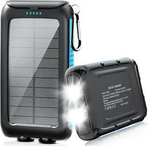 Solar-Charger-Power-Bank-49800mAh Portable Solar Phone Charger with LED Flashlight/15W Fast Charge USB C Waterproof External Backup Battery Pack for All Cell Phones & Electronic Devices
