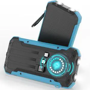 Solar Charger Power Bank 20 000mAh Portable Wireless Charger Fast Charging External Battery Bank with 6 Outputs for Cell Phones Portable Solar Panel with Dual Flashlight for Camping