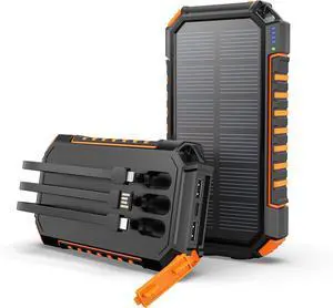 Power Bank Solar Charger 27000mAh Built in 3 Cables Five Outputs 15W Fast Charging Power Bank for All Mobile Devices Solar Portable Charger with Dual Flashlights