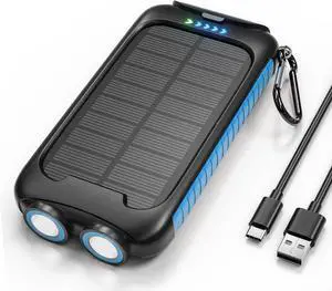 Solar Charger Power Bank 38800mAh Portable Phone Charger with 1 Type-C & 2 USB-A Ports Built-in Dual LED Flashlight 15W Fast Charging Waterproof Solar Panel Charger