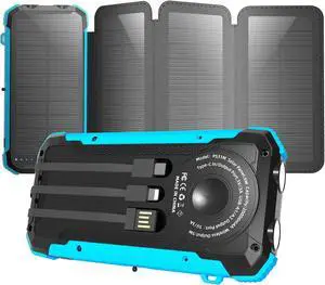 Solar Charger Power Bank 20000mAh Portable Phone Charger with 1 Type-C & 2 USB-A Ports Built-in Dual LED FlashlightCompatible with iPhone  & More Waterproof Solar Panel for Camping Hiking