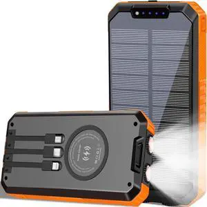 Power-Bank-Solar-Charger - 20000mAh Power Bank Portable Charger External Battery Pack 5V/2.1A Qc 3.0 Fast Charging Built-in Super Bright Flashlight Compass Carabiner Solar Panel Charging